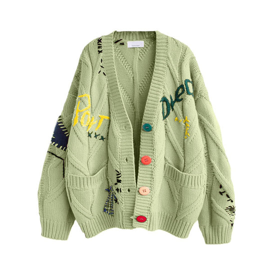 Damen Stylischer Strickcardigan mit bunten Knöpfen und aufwendigem Design