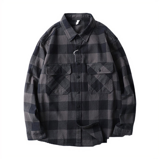 Herren Oversize Kariertes Flanell-Hemdjacke mit aufgesetzten Pattentaschen Shop Nory