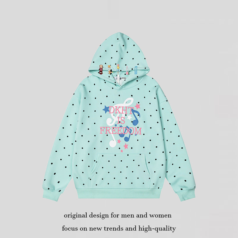 Damen Kapuzenpullover mit Polka-Dot, musikalischem Notenprint und Kängurutasche Shop Nory