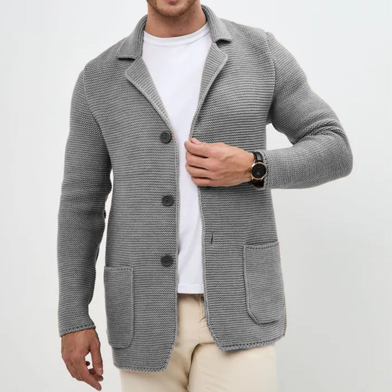 Herren grobgestrickter Strickcardigan mit Schalkragen und aufgesetzten Taschen Shop Nory