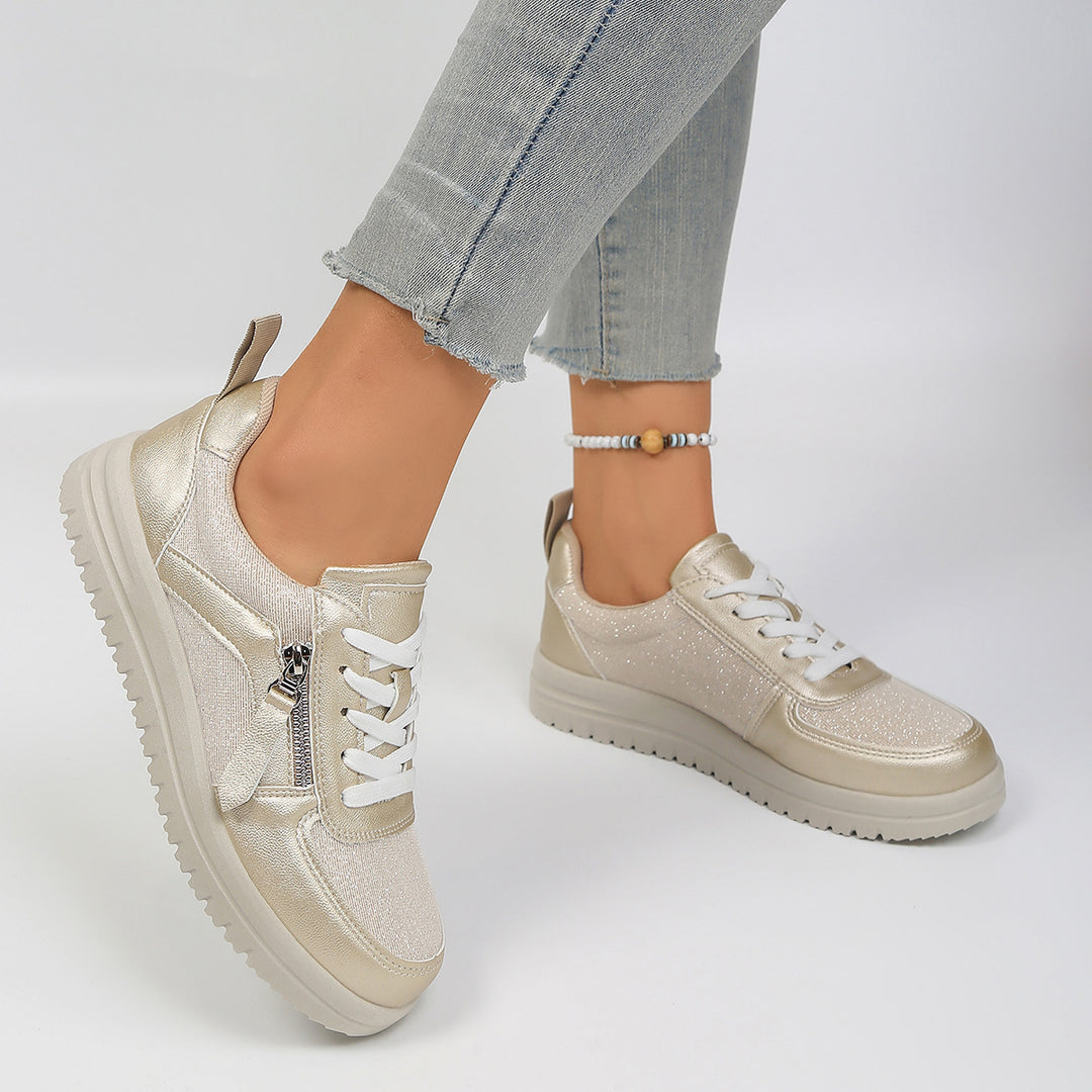 Damen modische Plateau-Sneaker mit seitlichem Reißverschluss, gepolstertem Memory-Fußbett und rutschfester Profilsohle Shop Nory