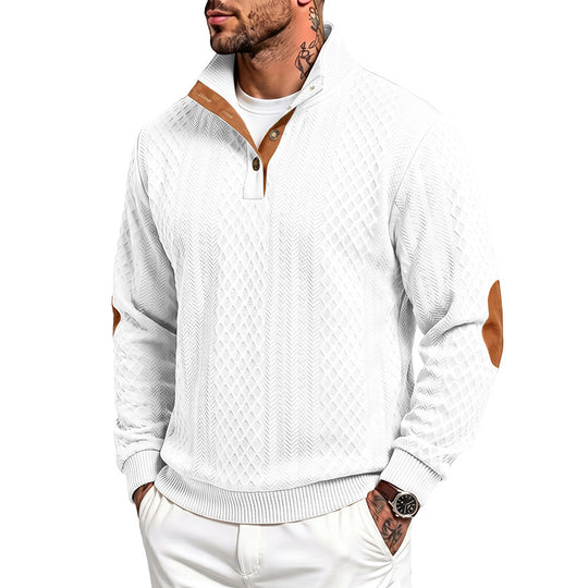 Herren Feinstrukturierter Troyer-Pullover mit Kragenbesatz und Ellbogen-Patches Shop Nory
