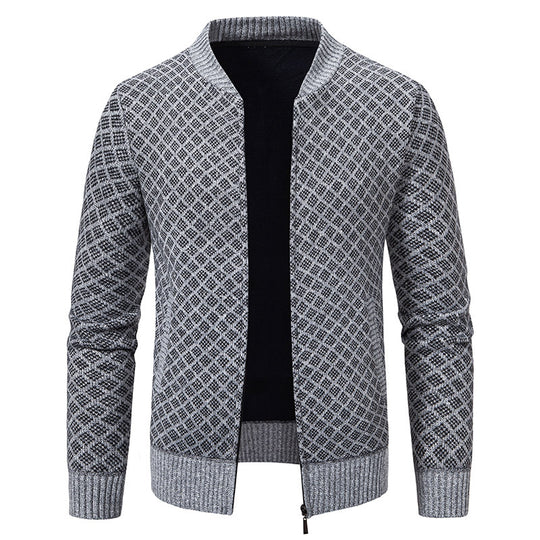 Herren Taillierter Jacquard-Zip-Cardigan mit Diamantstruktur und Eingrifftaschen Shop Nory
