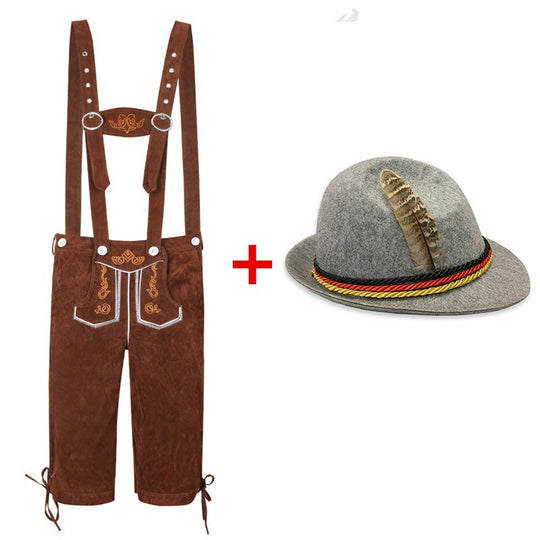 Herren nan Trachtenlederhose kniebund mit verstellbaren Hosenträgern und Filzhut Shop Nory