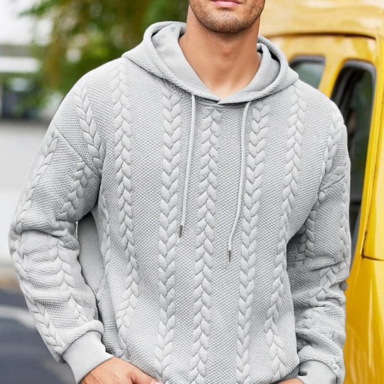 Herren strukturiertes Kapuzen-Sweatshirt mit Zopfstrick-Relief, Tunnelzug und Kängurutasche Shop Nory