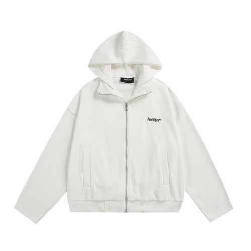 Unisex Oversize-Kapuzenjacke mit Zwei-Wege-Reißverschluss, geradem Saum und dezentem Logo-Emblem Shop Nory
