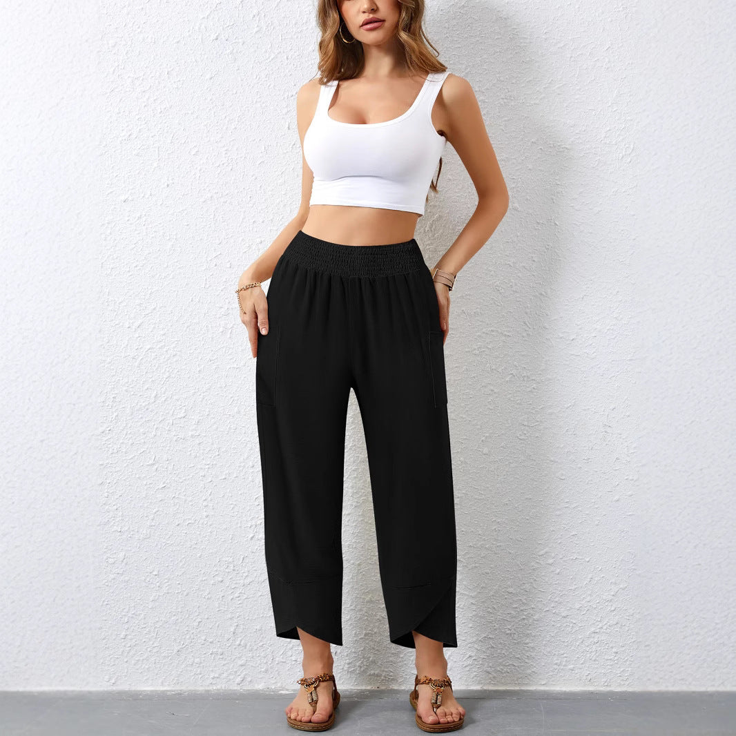 Damen Weite Sommerhose mit elastischem Bund und praktischen Taschen