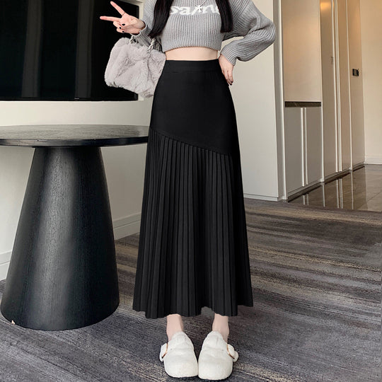 Damen Plissierter Maxirock mit asymmetrischem Design Shop Nory