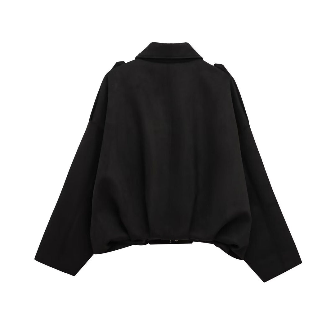 Damen lockere Cropped Jacke aus Wildlederimitat