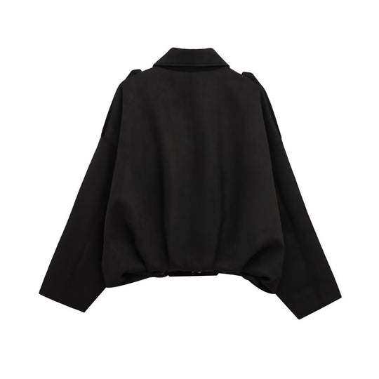 Damen lockere Cropped Jacke aus Wildlederimitat