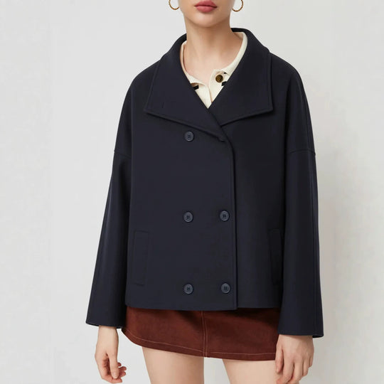 Damen Doppelreihiger Kurzmantel mit Stehkragen, überschnittener Schulter und klarer Boxy-Silhouette Shop Nory