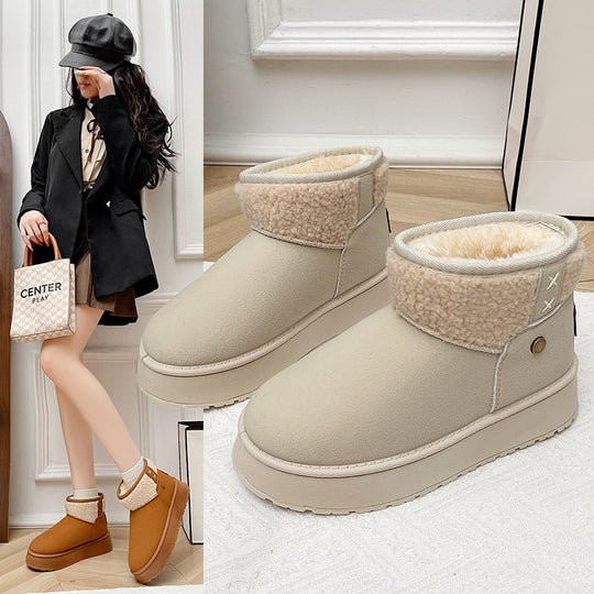 Damen Gefütterte Kurzstiefel mit Teddyfutter, Faux‑Velours und Plateau‑Sohle Shop Nory