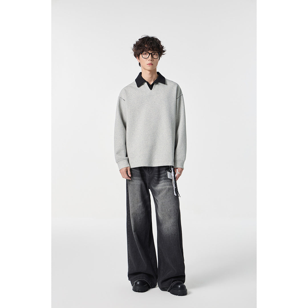Herren Relaxed-Sweatshirt mit Polokragen und dekorativer Schulternaht Shop Nory