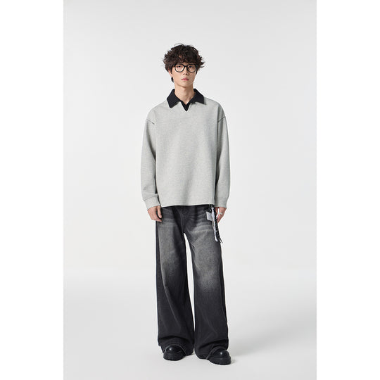 Herren Relaxed-Sweatshirt mit Polokragen und dekorativer Schulternaht Shop Nory