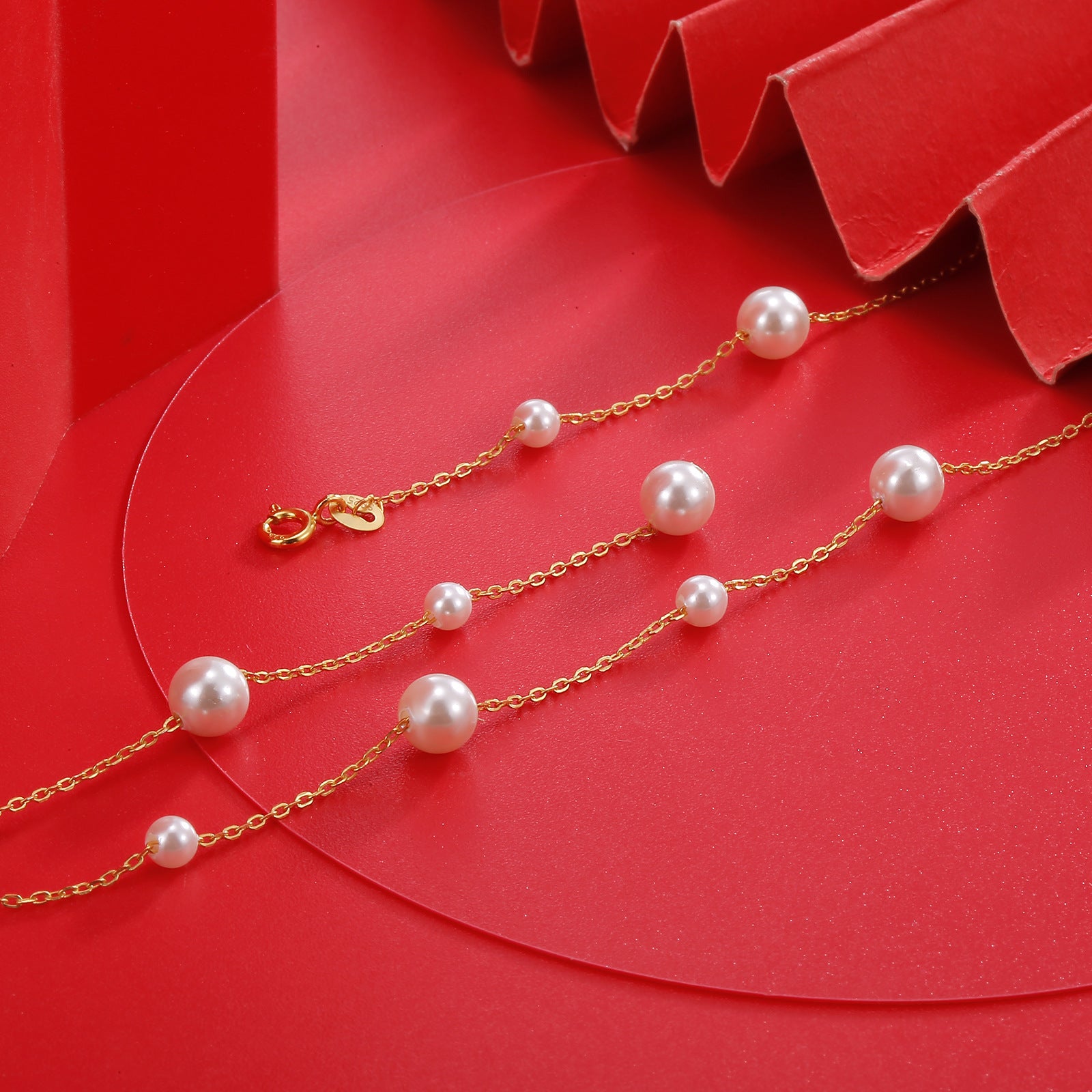 Damen elegante Perlen-Halskette mit feiner Gliederkette Shop Nory
