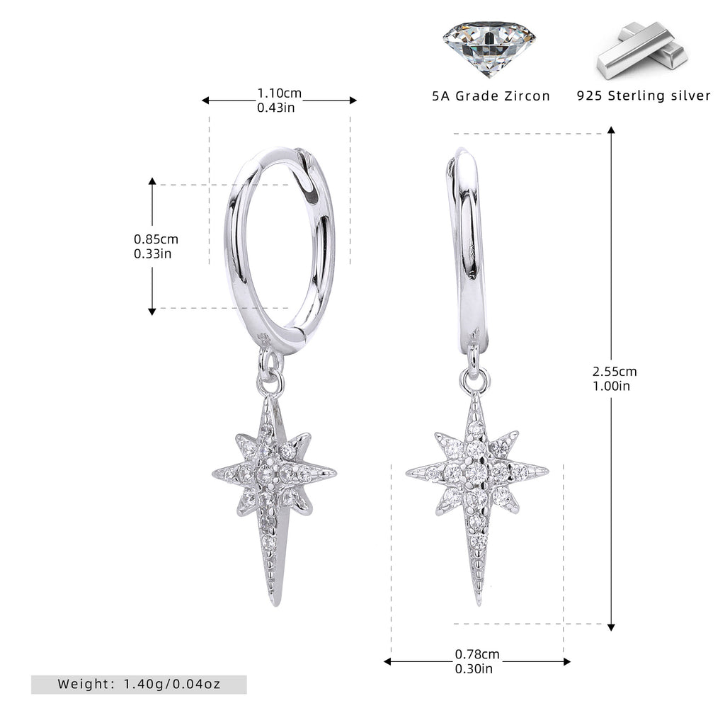 Damen Ohrhänger mit funkelndem Sternenanhänger aus hochwertigem 925 Sterling Silber Shop Nory