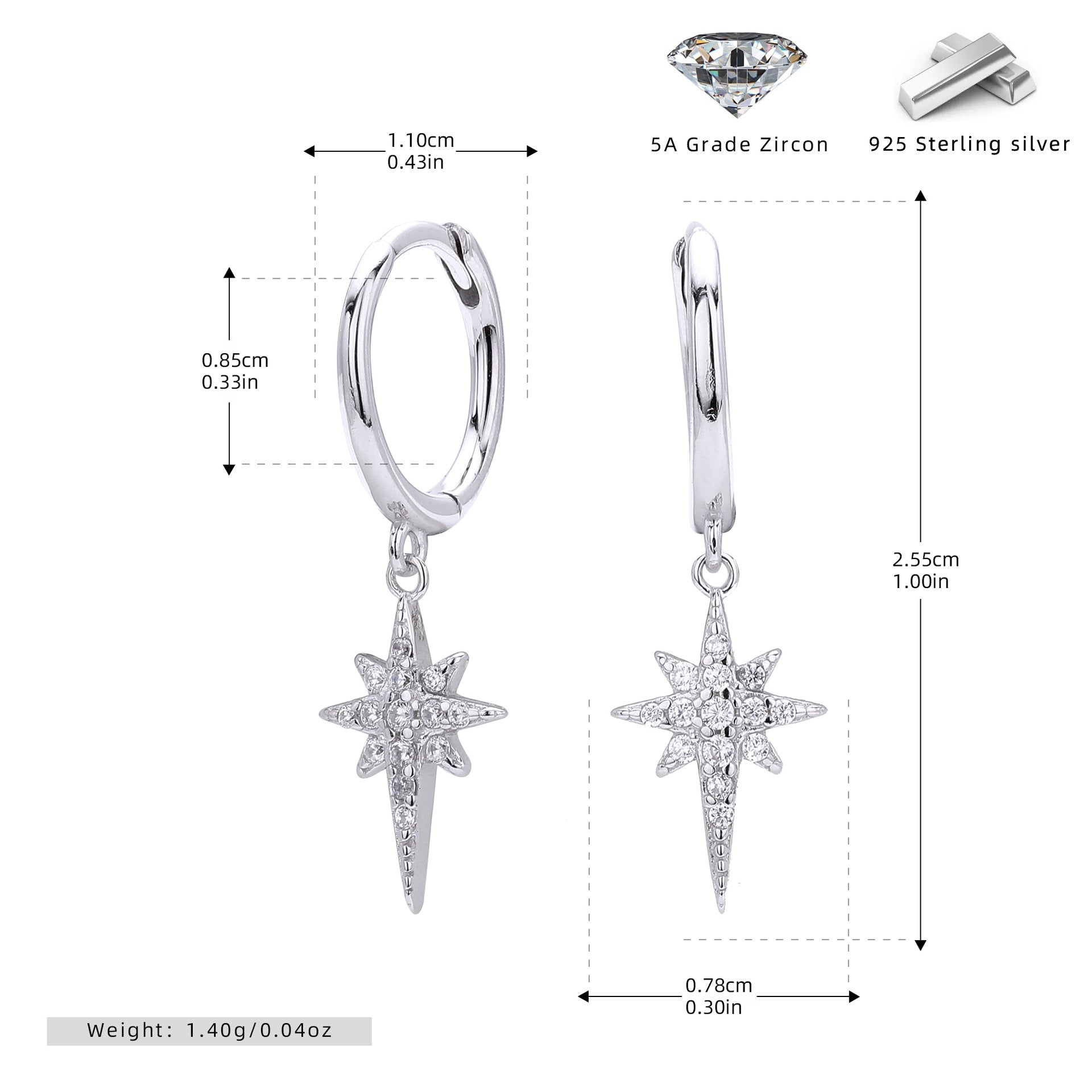 Damen Ohrhänger mit funkelndem Sternenanhänger aus hochwertigem 925 Sterling Silber Shop Nory