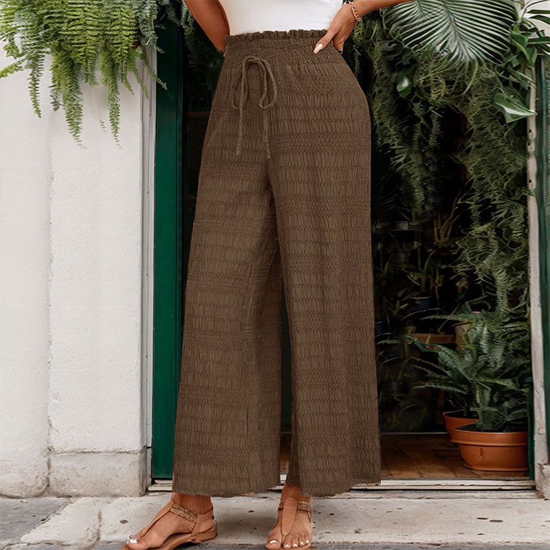 Damen weite taillenhohe Sommerhose mit Smok‑Bund und Kordelzug Shop Nory