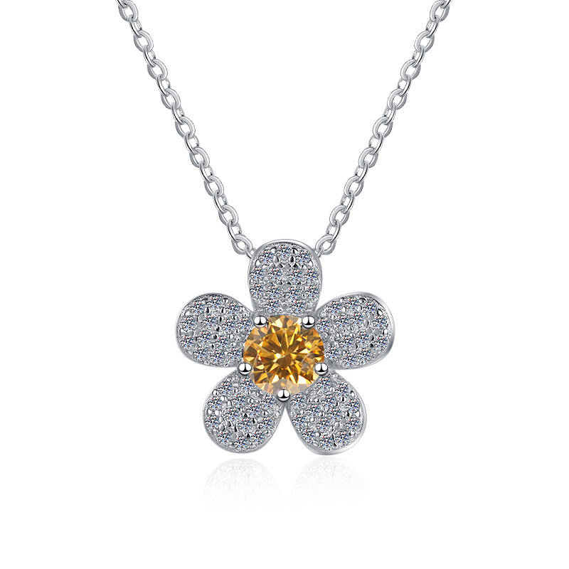 Damen Halskette mit floralen Anhänger und funkelnden Kristallen Shop Nory
