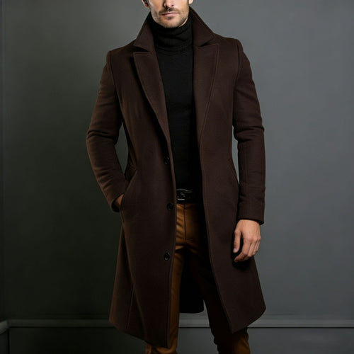 Herren Eleganter einreihiger Langmantel aus Wollmix mit schmaler Silhouette und Reverskragen Shop Nory