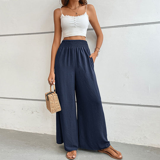 Damen Palazzo-Hose mit hohem, elastischem Rüschenbund und Eingrifftaschen Shop Nory