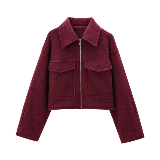 Damen Kurze Bouclé‑Jacke im Boxy‑Cut mit Reißverschluss und Pattentaschen Shop Nory