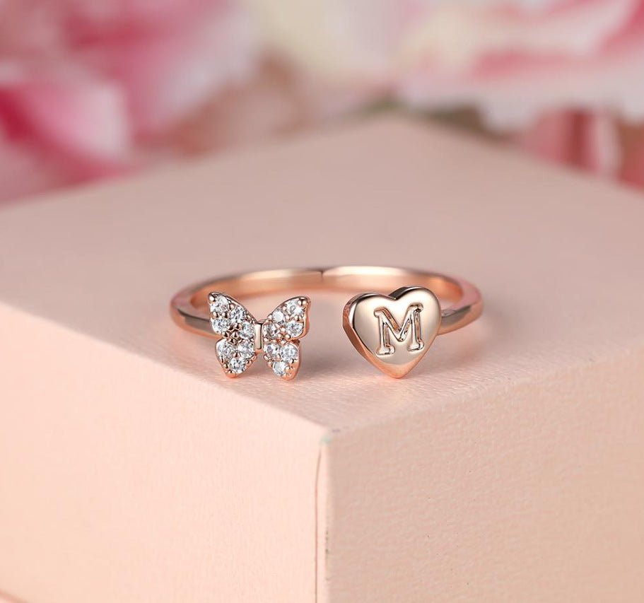 Damen Ring mit Schmetterlingsdesign und Herzmotiv Shop Nory