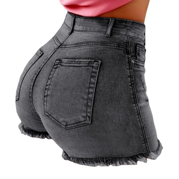Damen High-Waist Denim-Shorts mit fransigem Saum