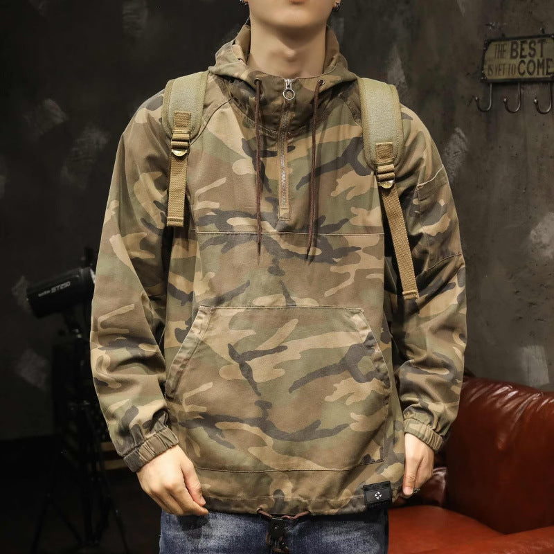 Herren Kapuzen-Anorak mit Halbzip, Kängurutasche und Tunnelzugsaum Shop Nory