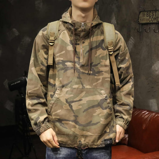 Herren Kapuzen-Anorak mit Halbzip, Kängurutasche und Tunnelzugsaum Shop Nory