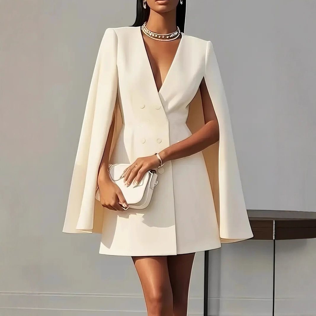 Damen Cape-Blazer-Kleid mit Doppelreihe und tiefem V-Ausschnitt Shop Nory