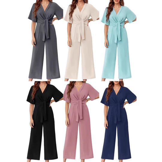 Damen Jumpsuit mit Taillenknoten und weitem Bein