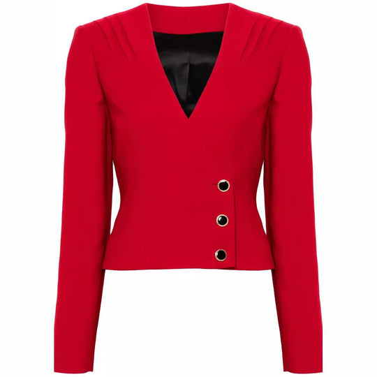Damen Zweiteiliger Blazer-Top mit V‑Ausschnitt und Wickel-Minirock im Tailoring-Look Shop Nory