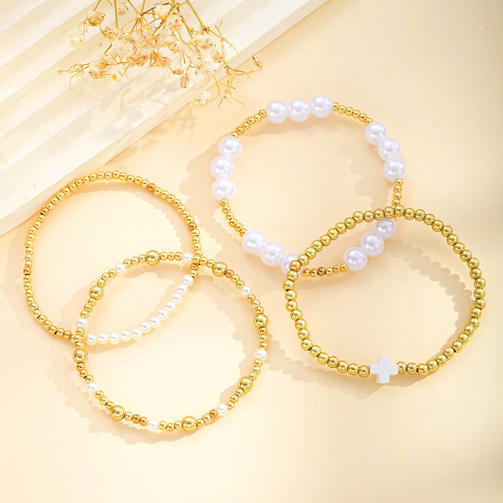 Damen Armband-Set mit schimmernden Perlen und stilvollen Goldakzenten Shop Nory