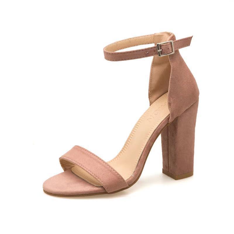 Damen elegante High Heel Sandalen mit breitem Riemen und Blockabsatz