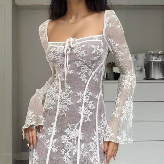 Damen Spitzenkleid mit Korsagen-Bustier, Glockenärmeln & zartem Spitzen-Overlay Shop Nory