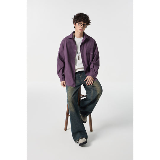 Unisex Oversize Hemdjacke mit strukturierter Rippenoptik und aufgesetzter Brusttasche Shop Nory