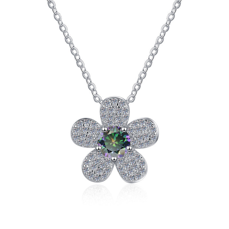 Damen Halskette mit floralen Anhänger und funkelnden Kristallen Shop Nory