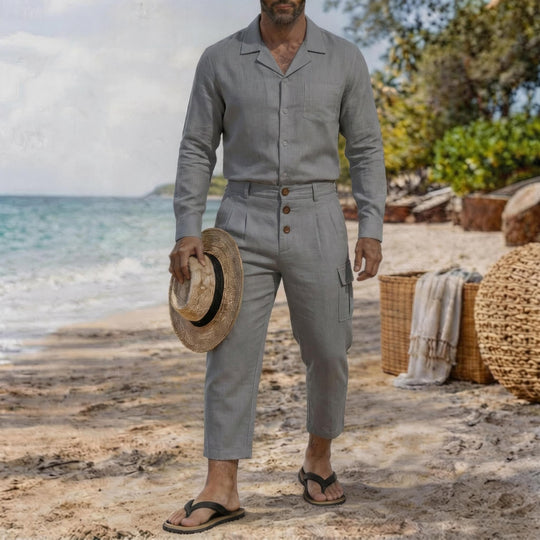Herren langärmeliges Resorthemd mit Reverskragen und Brusttasche Shop Nory