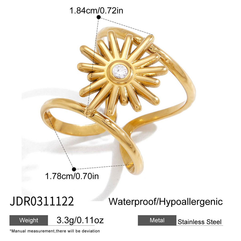 Damen Offener Ring mit strahlendem Sonnenmotiv aus hochwertigem Edelstahl Shop Nory