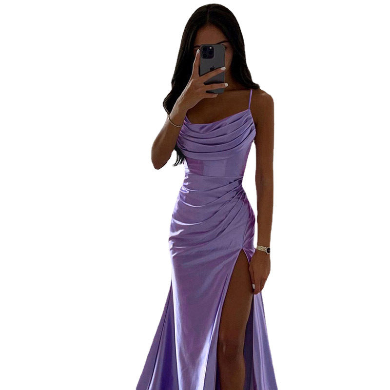 Damen Elegantes Abendkleid mit Raffungen und hohem Split
