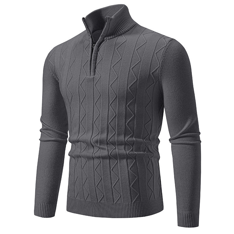 Herren Slim-Fit Halbzip-Strickpullover mit Mockneck, Zopfmuster und gerippten Bündchen Shop Nory