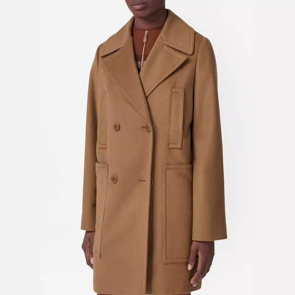 Damen Kurzmantel im minimalistischen Doppelreiher aus Wollmix mit weitem Revers Shop Nory