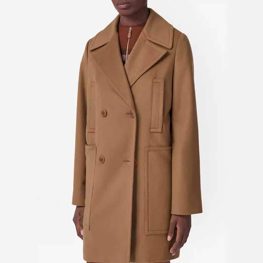 Damen Kurzmantel im minimalistischen Doppelreiher aus Wollmix mit weitem Revers Shop Nory