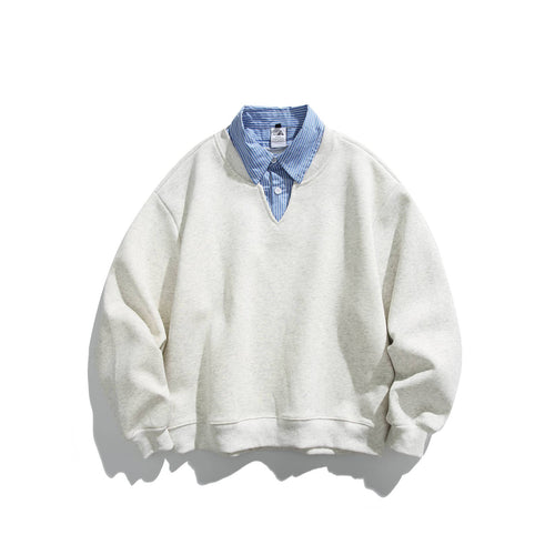 Unisex Sweatshirt im Layering-Look mit eingearbeitetem Hemdkragen und V-Ausschnitt Shop Nory