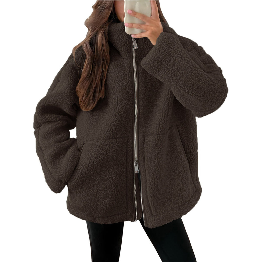 Damen Kuschelige Teddy-Jacke mit Reißverschluss