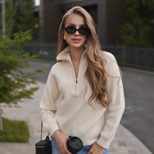 Damen Eleganter Pullover mit halbem Reißverschluss Shop Nory
