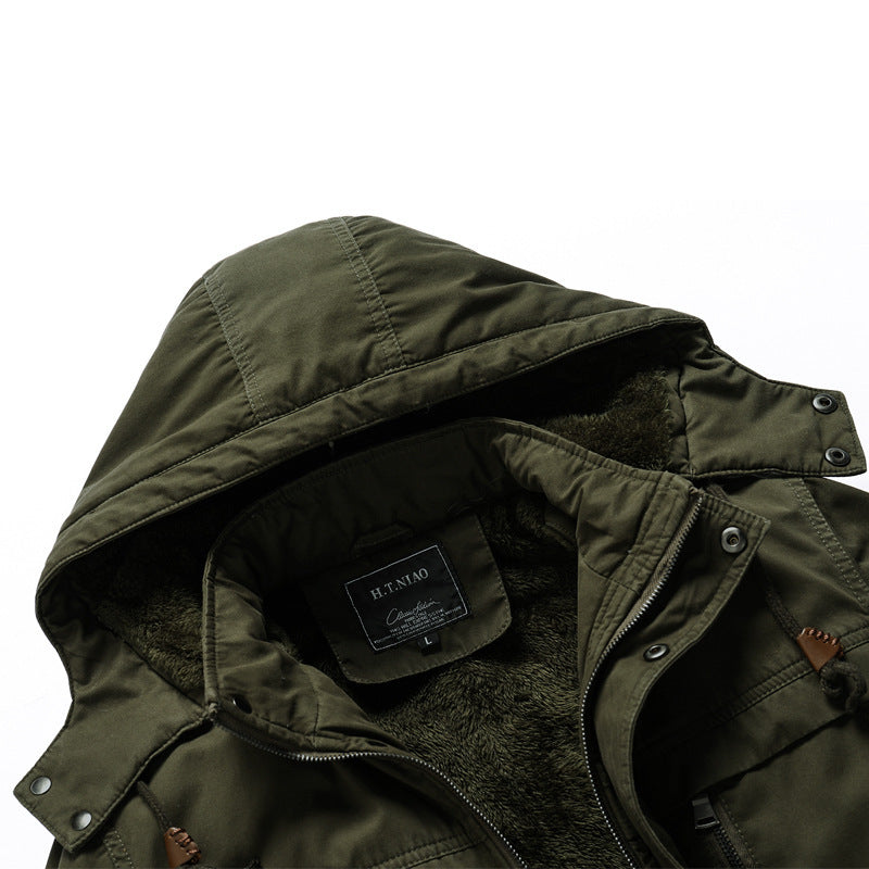 Herren Canvas-Militärparka mit Teddyfutter, Kapuze und multifunktionalen Taschen Shop Nory