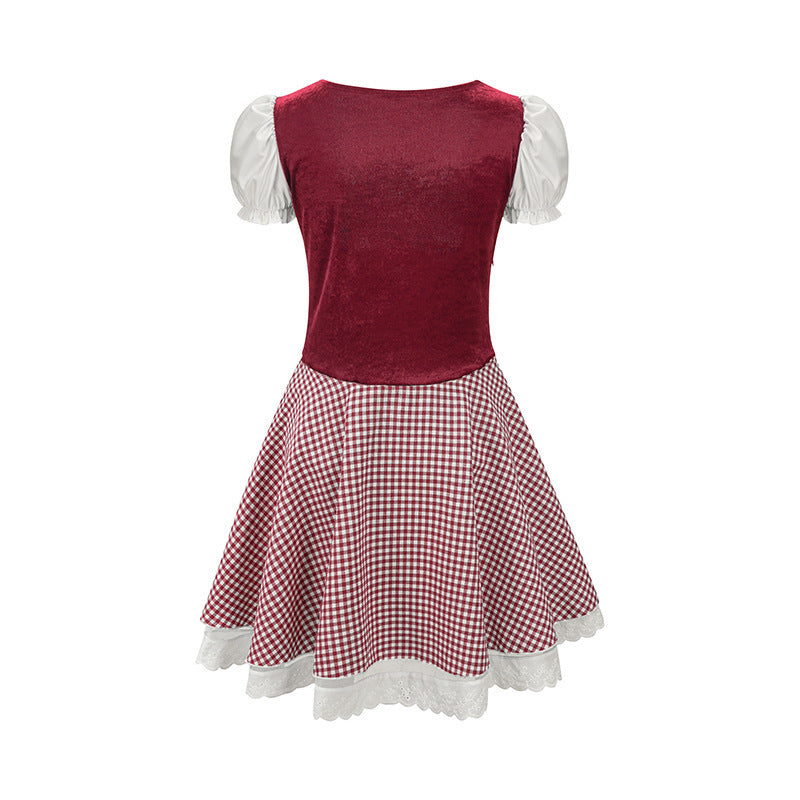 Damen nan Trachtenkleid im Vichy-Stil mit Puffärmeln, Schnürkorsett und Spitzenschürze Shop Nory