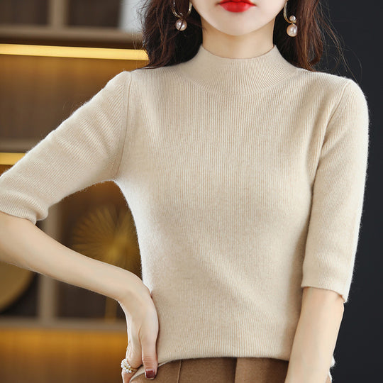Damen Kurzarm-Feinstrickpullover mit Stehkragen und taillierter Passform Shop Nory